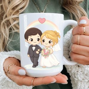 Cute Wedding Couple Mug Gift Adorable Bride And Groom Illustration Romantic Coffee Cup Present For Newlyweds Engagement Anniversary Ceramics